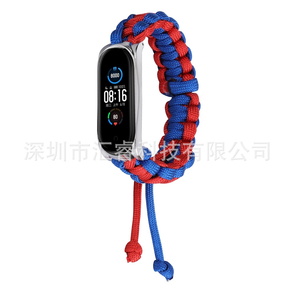 For Mi Band 8/7/6/5/4/3 NFC paracord weave adjustable wristband. 