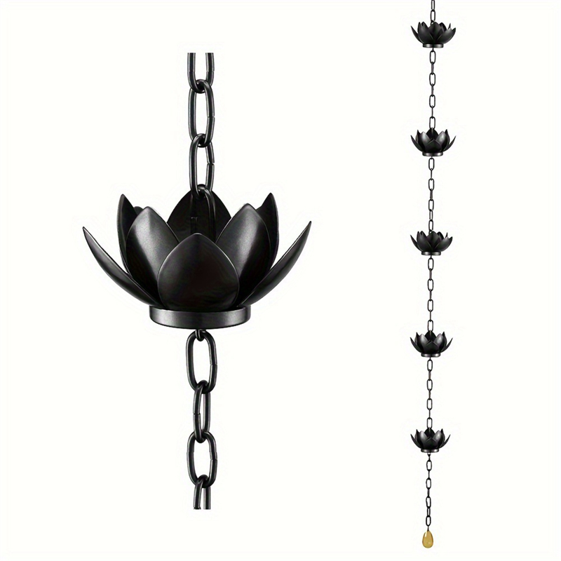 Lotus Rain Catcher Chain for Gutters, Replaces Gutter Downspout, Water Diverting Cups, Exterior Decor