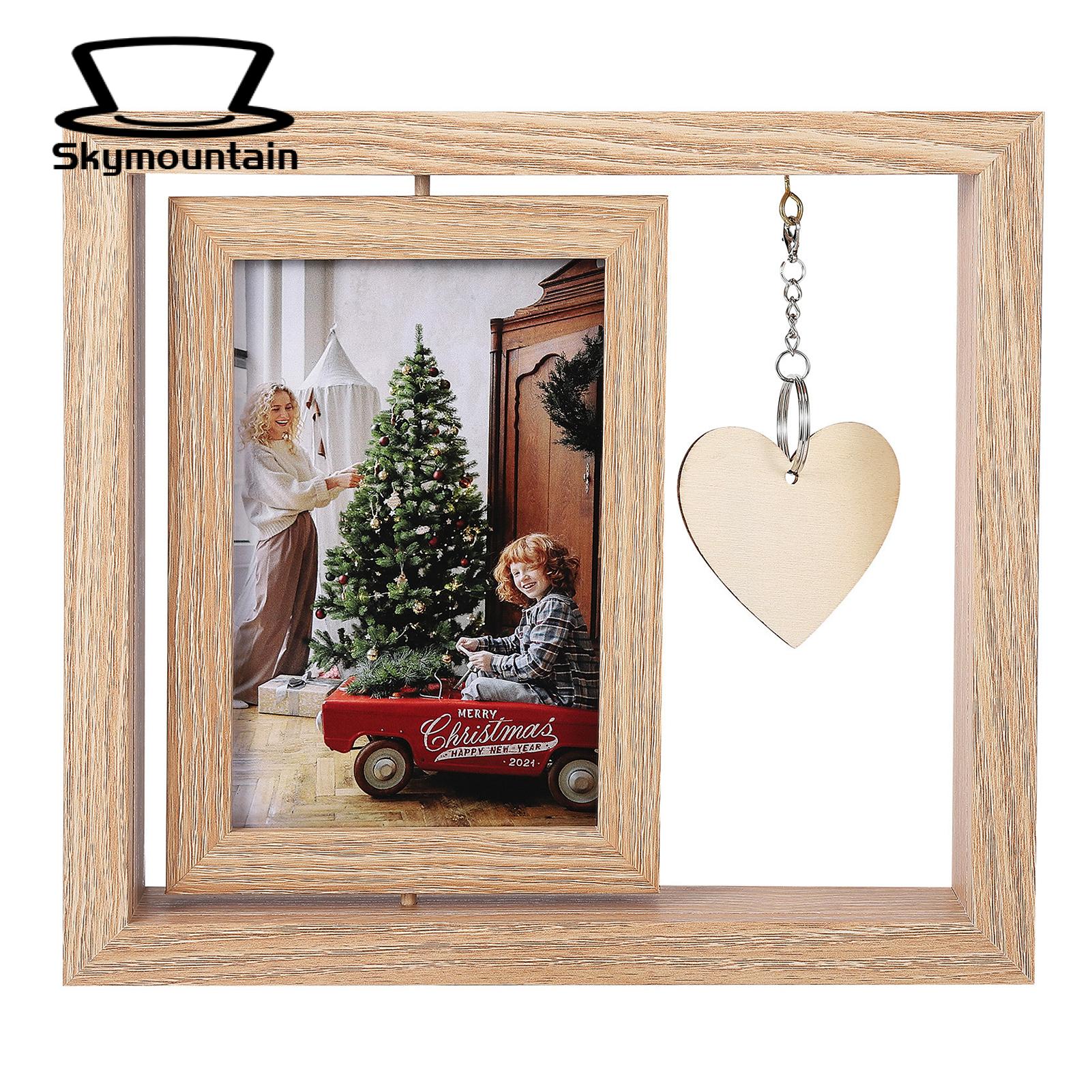 Office Desk Photo Display Double Sided Rotating Wooden Picture Frame with Engd art Pendant Perfect Gift for Dad Husband Photo Frame. 