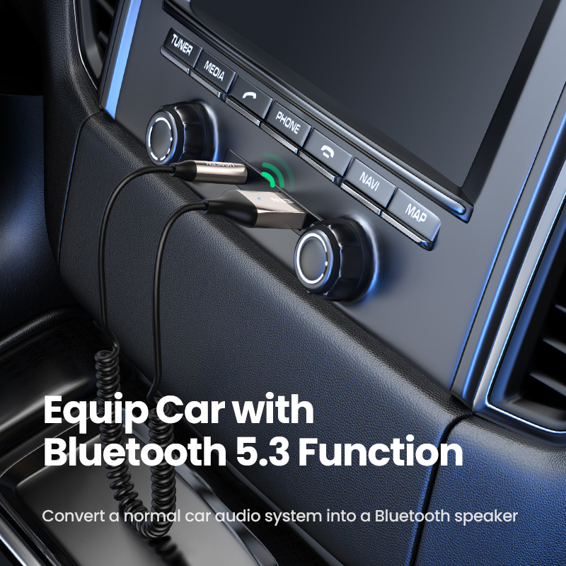 UGREEN Bluetooth 5.3 Aux Adapter Wireless Car Bluetooth Receiver USB to 3.5mm Jack Audio Mic Handsfree Adapter for Car Speaker. 