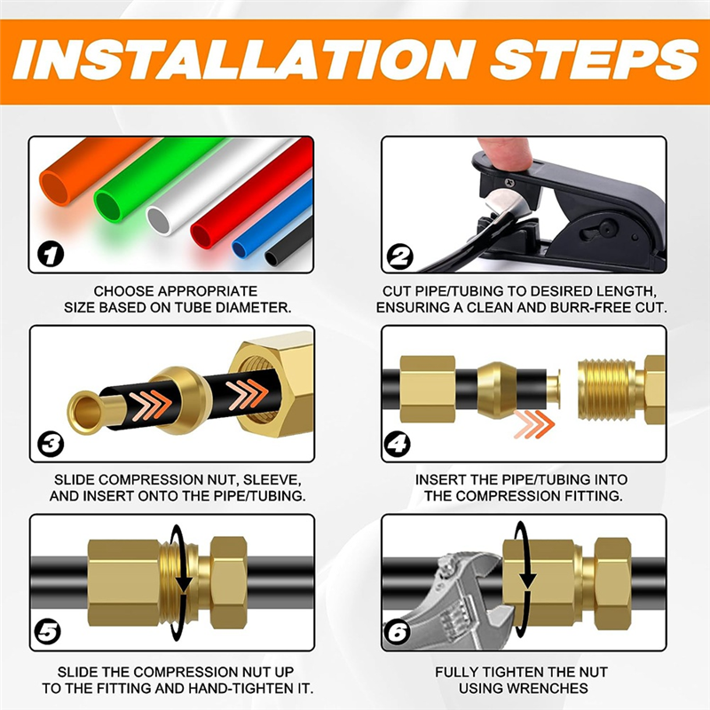 180PCS Compression Fittings Assortment Kit-(1/4In, 3/8In, 5/16In, 1/2In) of Brass Compression Sleeve Ferrule,Insert&Nuts Easy Install. 