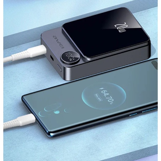 AWEI P39K 15W Wireless Magnetic 10000mAh Power Bank 22.5W 5A PD 20W Super Fast Charging with Digital Display. 