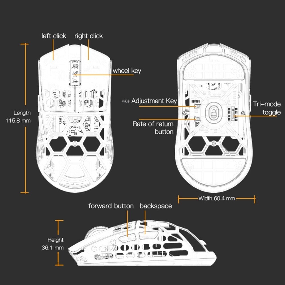 Darmoshark M2 Wireless Mouse BT5.0 2.4G 4KHz Receiver Wired Tri-Mode Rechargeable Gaming Mouse Lightweight Design 26000DPI Adjustable Mice Ergonomic Design Large-capacity Battery For Computer Laptop PC. 