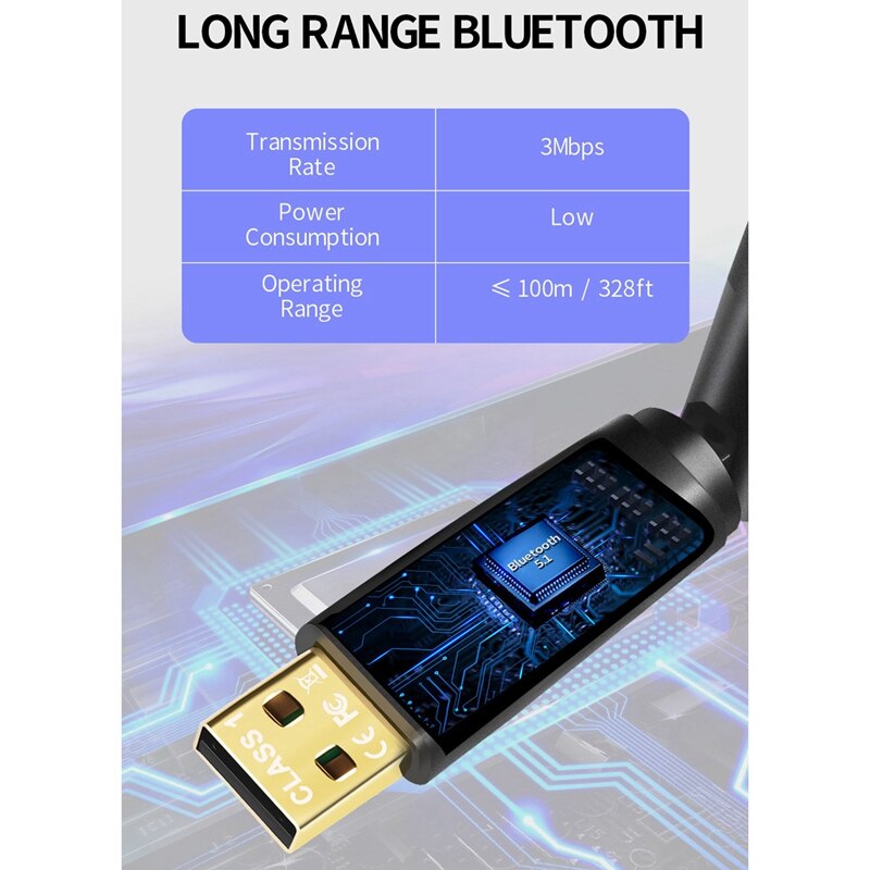 Power Class 1 Bluetooth Adapter,Bluetooth Receiver Transmitter,Driver-Free For Win8 Or Above,Transmission Distance 100 M. 