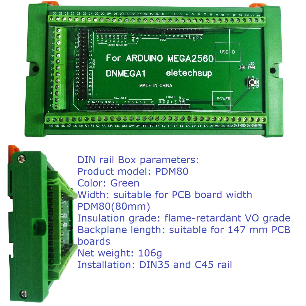 DNMEGA1 DIN Rail Mount Screw Terminal Blorelaxck Adapter Module for Arduino MEGA-2560 R3. 