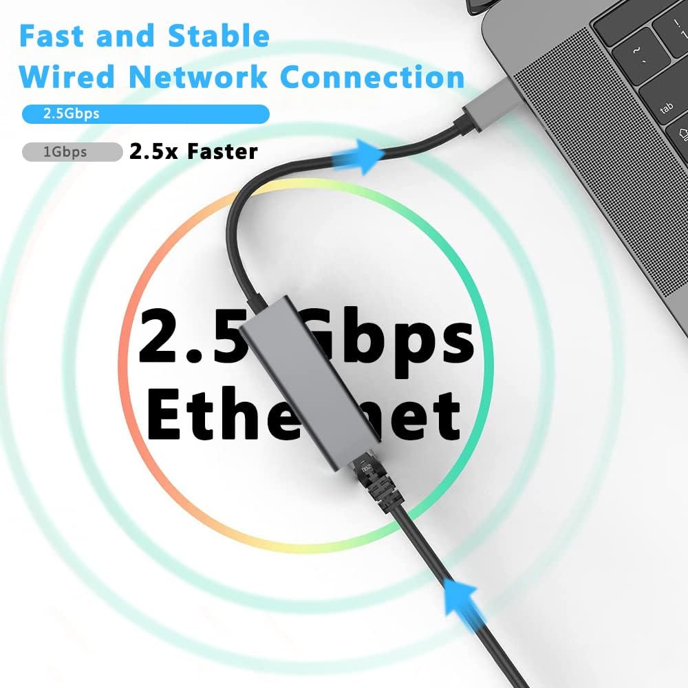 2.5 Gigabit Ethernet Adapter Type-C USB 3.0 To RJ45 LAN Cat8 Cable 2500Mbps High Speed Rtl8156b Network Card for NAS Laptop PC. 
