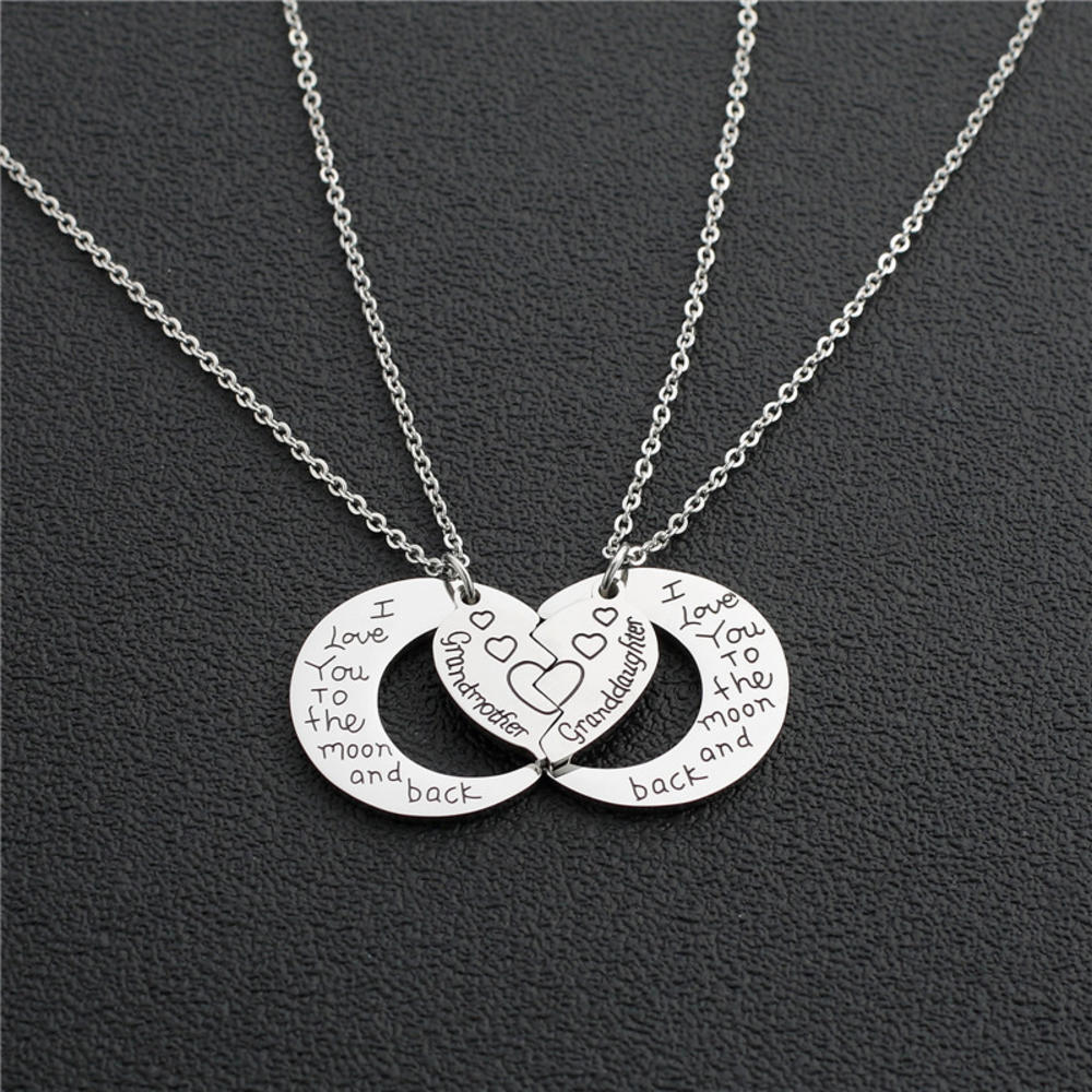 the Moon and Back Mother Daughter Heart Necklace Pendant Gift 2Pcs I Love You to. 