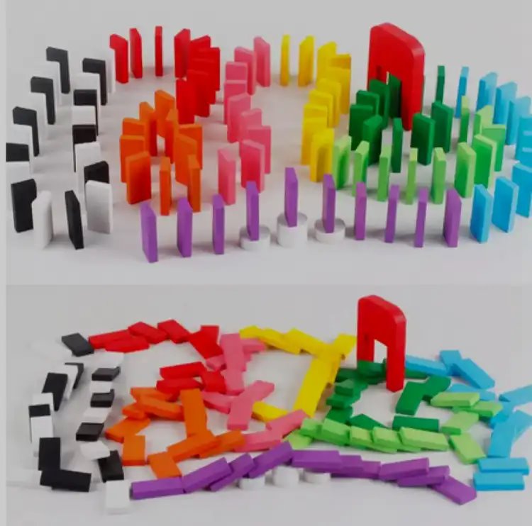 100Pcs /10 Colors Wooden Domino Kids Toy Classic Desktop Games Table Game Wood Building Blocks Domino Challenging Game Block Toys. 