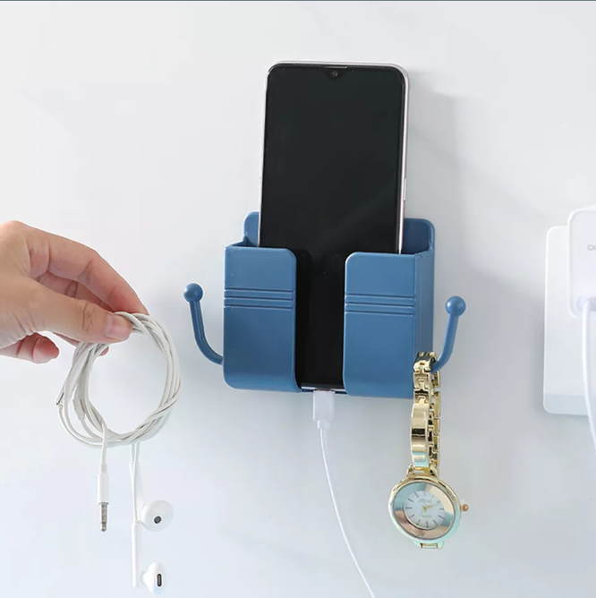 1 pcs Mobile Phone Charging Hanging Holder Multifunction Wall Mounted Plug Bracket Remote Control Mounted Storage Box