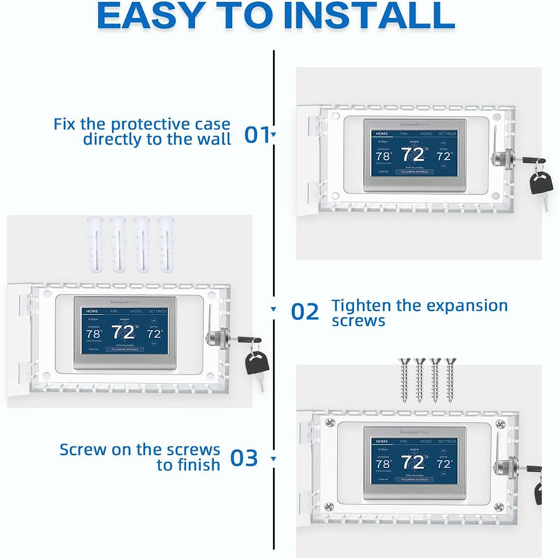 Thermostat Lock Box With Key Universal Thermostat Cover With Lock, Clear Thermostat Guard For Wall. 