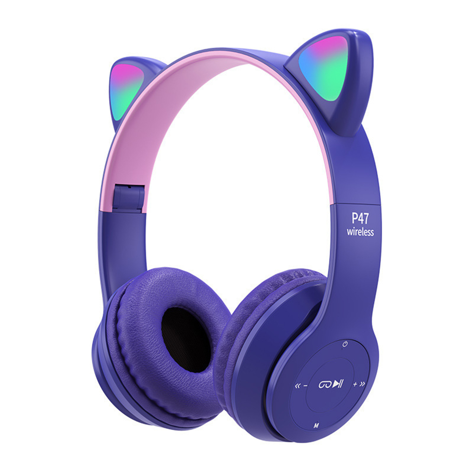 P47 Headphone Bluetooth 5.0 Luminous Cat Ear Shape Wireless Headset for Travel. 