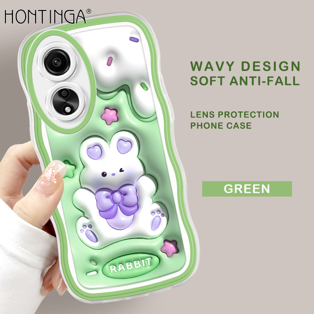 Hontinga for OPPO A78 4G Back Cover Cartoon Cute 3D Print Soft Wavy Phone Case Fashion Square Shockproof Silicone Cover