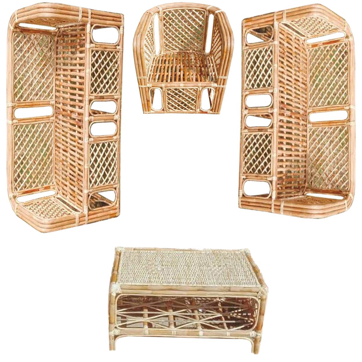 (40+40+20 Inches) / 2+2+1= 5 Seater Carpet Design Sofa Set Of Rattan Cane With Center Table - Sofa Set - sofa set