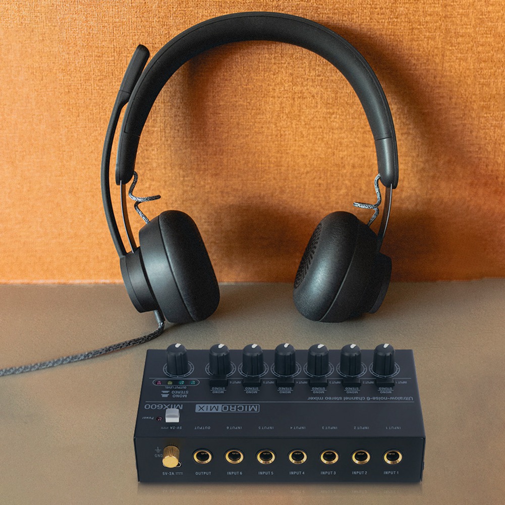 1 Set MIX600 Sound Mixer Ultra Low Noise 6 Channel Line Mixer Mini Sound Mixer -Supply DC5V US Plug. 
