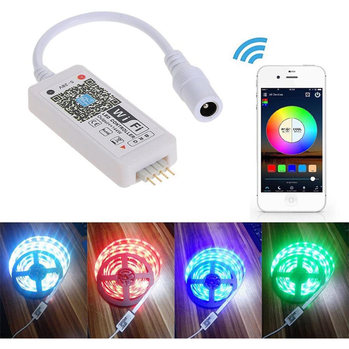 RGB Led Light Strip Voice Control Work with Alexa & Google Home, WIFI Wireless Smart Controller with Free App Via IOS Or Android