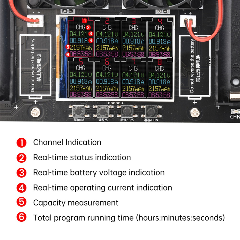 8-Channel 18650 Lithium Battery Capacity Tester Module MAh MWh Digital Battery Power Detector Module Type-C. 