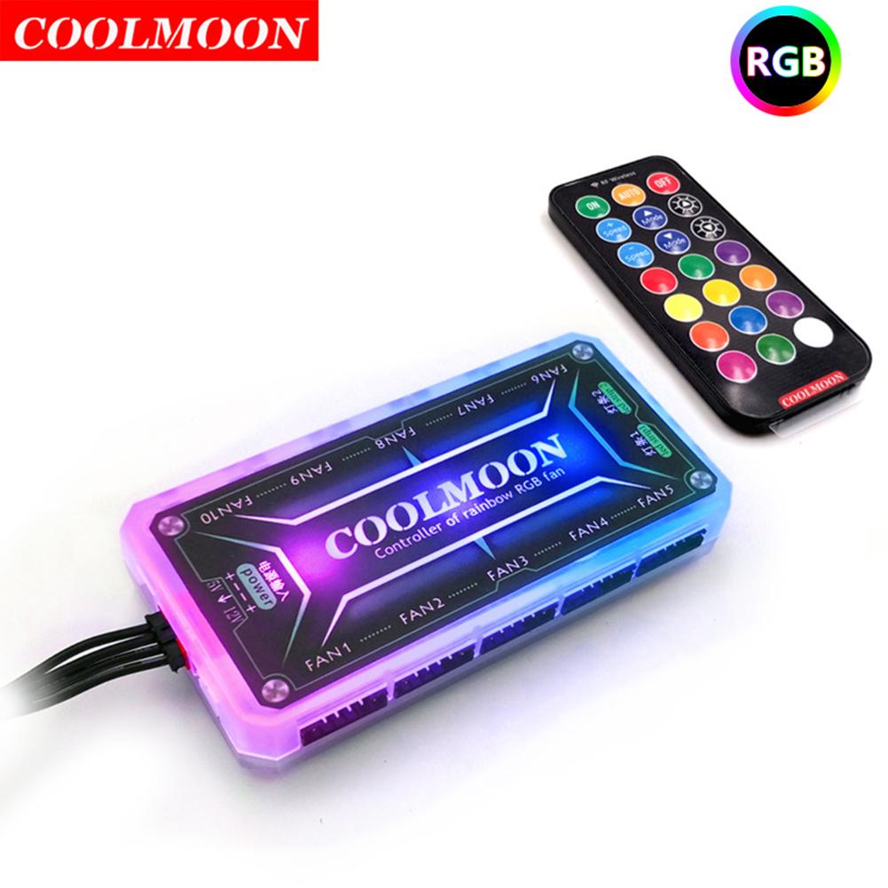 Group Vertical Coolmoon RGB Remote Controller Dc12v 5a Led Smart Fan Controller With 10pcs 6-pin Fan Ports 2pcs 4-pin Light Bar Ports. 