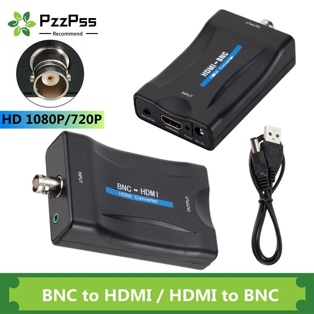 PzzPss BNC To HDMI-compatible and HDMI-compatible to BNC Converter Display HD 1080P/720P Video Adapter Surveillance Monitor