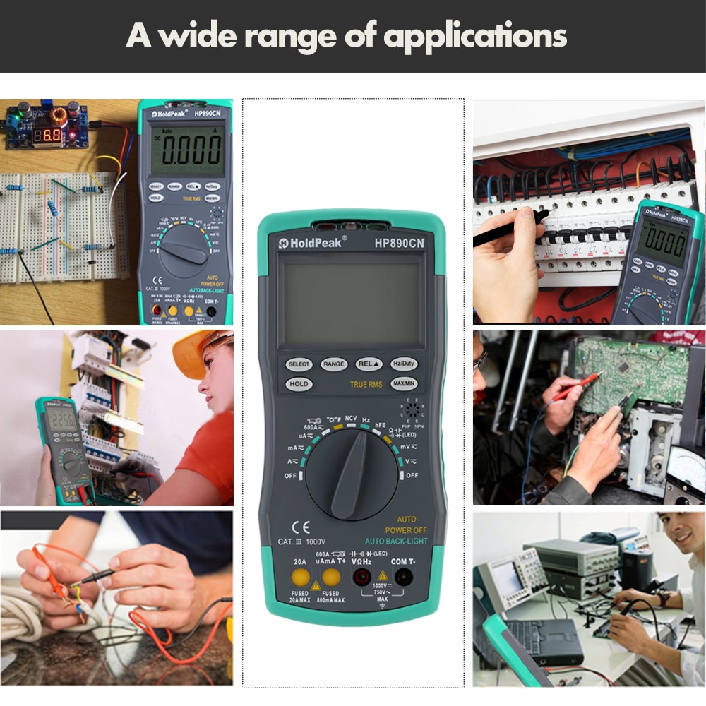 HoldPeak HP-890CN Digital Multimeter DMM with NCV Detector DC Voltage Current Meter Resistance Capaticance Tature Tester. 