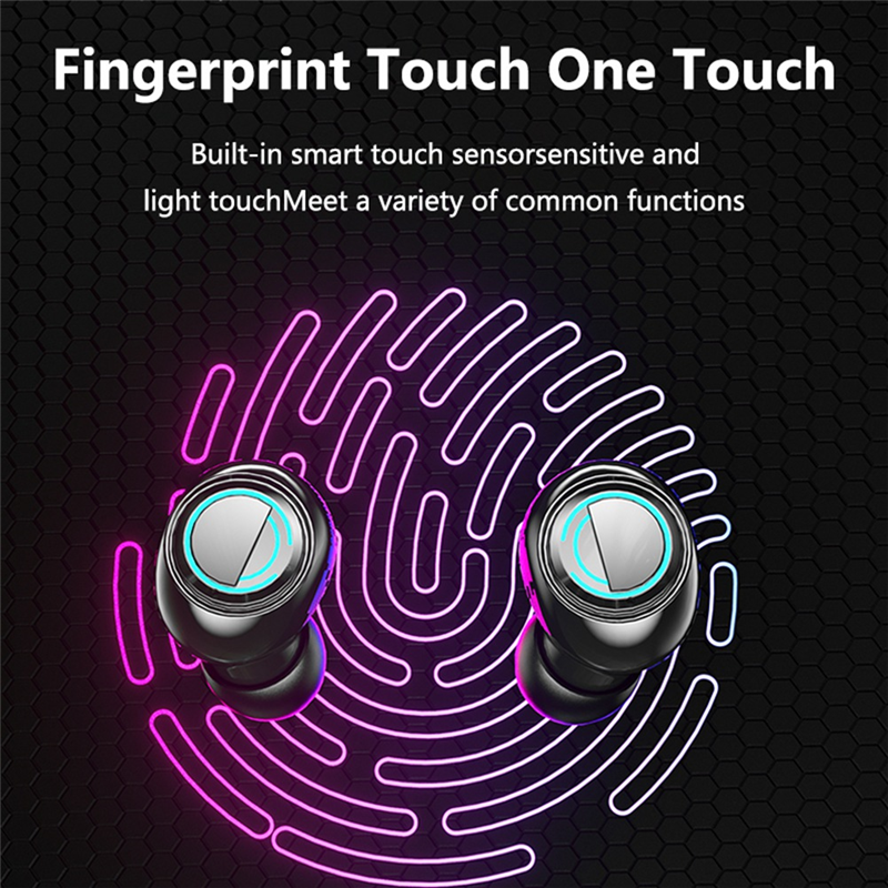 Wireless Bluetooth Earphone 8D Stereo Surround Sound LED Digital Display Touch Control Sports Earphone with Mic. 