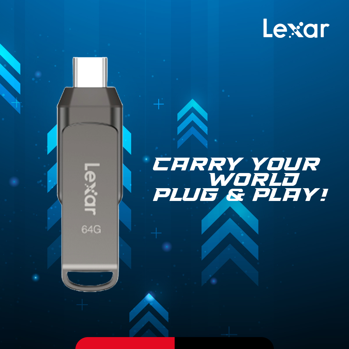 Lexar JumpDrive Dual Drive D400 64GB 2-in-1 USB 3.1 Type-C Pen Drive with 256-bit AES Encryption - PC/Android/Mac Compatible. 