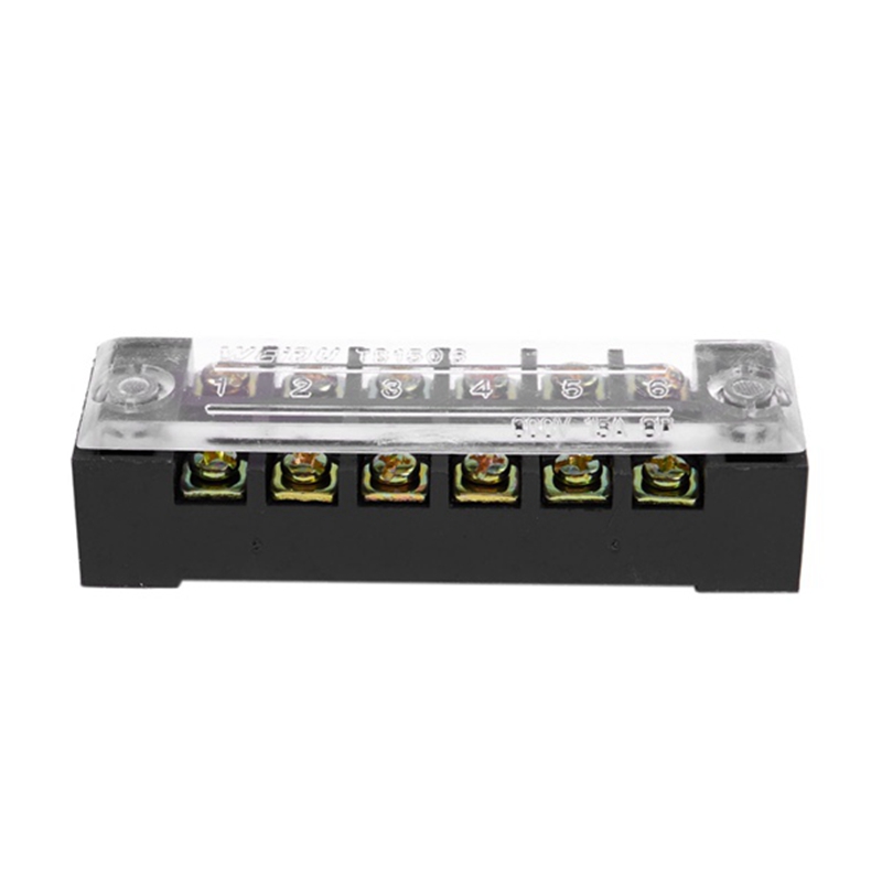 Terminal Block With Cover Connector TB-2506 600V 25A 6-Pole Double Row Screw Fixed Barrier Wire Crimp 6 Position Panel Mount. 