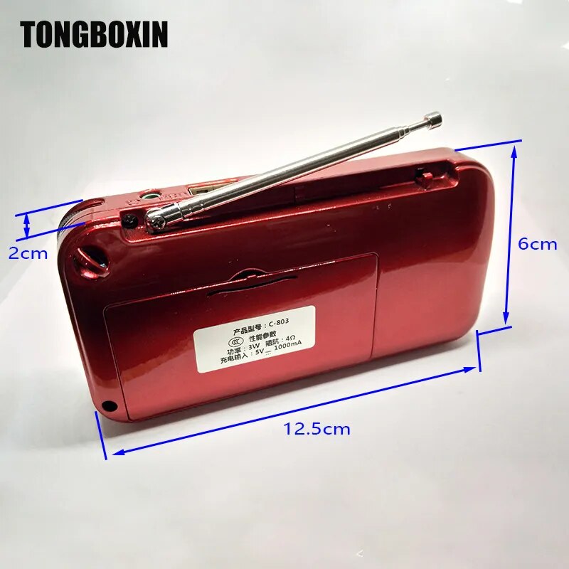 C-803 Support Two 18650 Battery Two TF Card Portable MP3 Radio Speaker Super Bass TF USB FM Player LED Torch 3.5mm Earphone Out. 