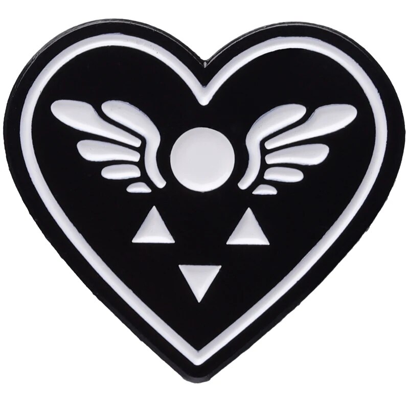 Pixel-Style Delta Rune Symbol Enamel Pin Game Black Love Heart Brooch Role Pin Lapel Backpack Badge For Playing Game Player. 