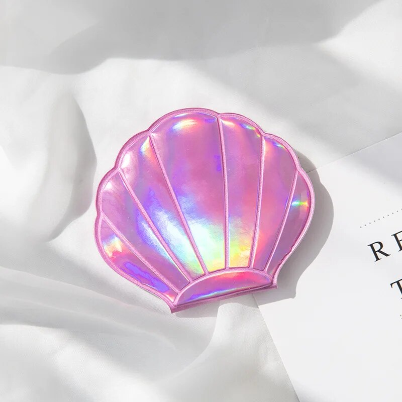 Dream Laser Color Shell Shape Makeup Mirror 2X Magnifying Mirror Portable Double-sided Folding Pocket Kawaii Makeup Accessories