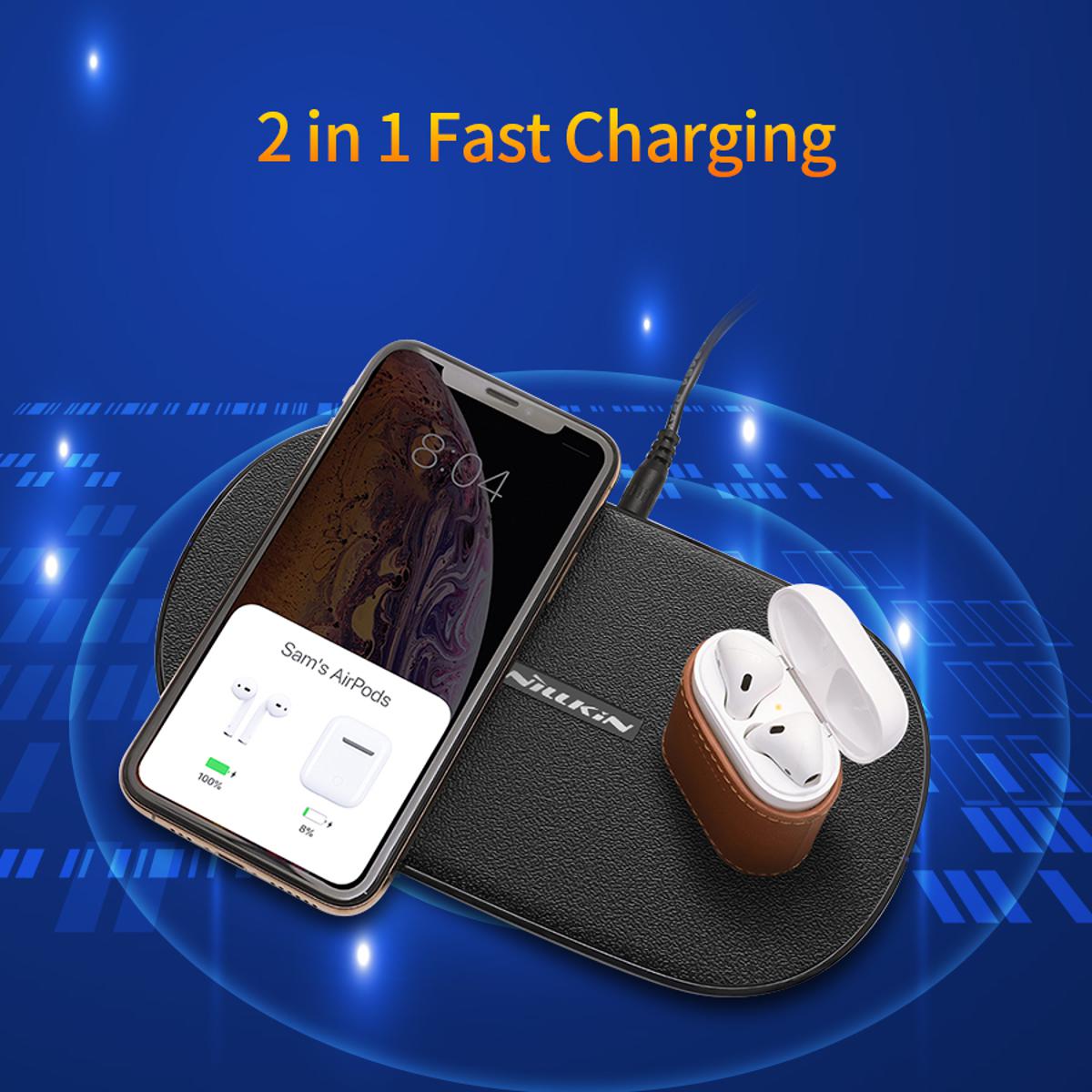 Nillkin 10W Qi Fast Wireless Charger - Gemini Dual Charging Pad for Samsung Galaxy S10 5G S10+ S10e for IPhone XS Max Xr X Gift Adapter