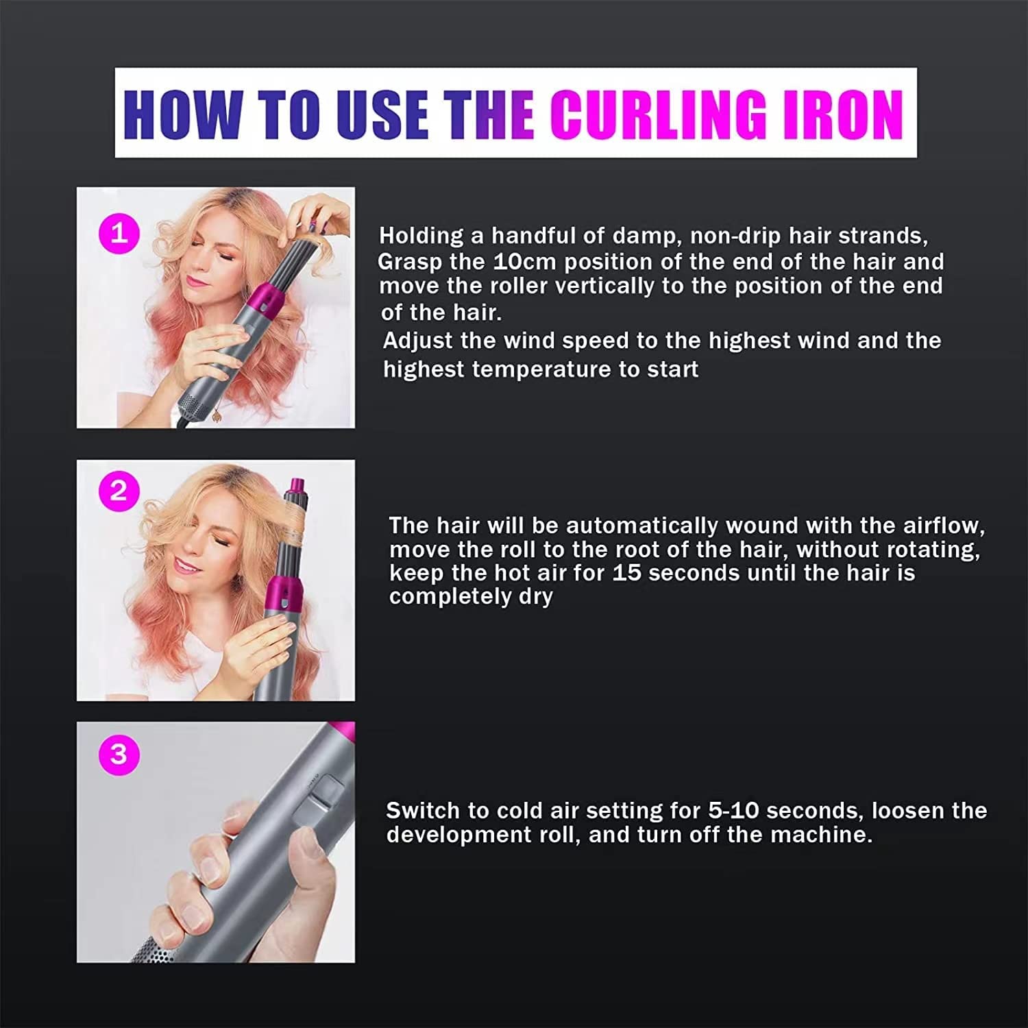 Telebrands As Seen on TV 5 in 1 Multifunctional styling tool, The Detachable Automatic Suction Hair Curler, 5 in 1 Multi-Head Hot Air Comb. 