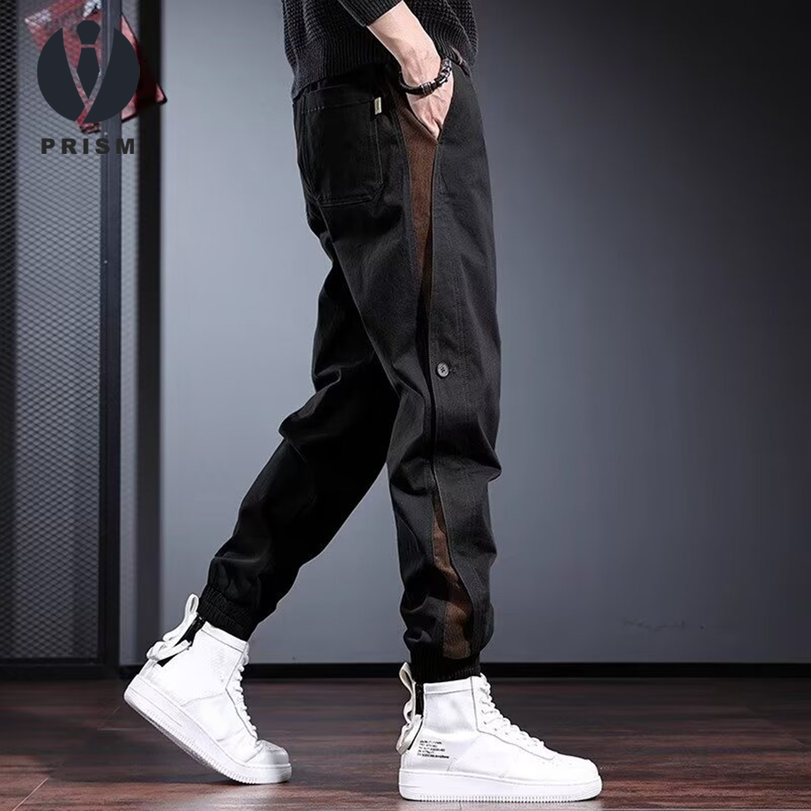 Men Cargo Pants Pockets Drawstring Elastic Waist Ankle-banded Expandable Button Leg Streetwear Loose Solid Color Joggers Outdoor Long Trousers. 