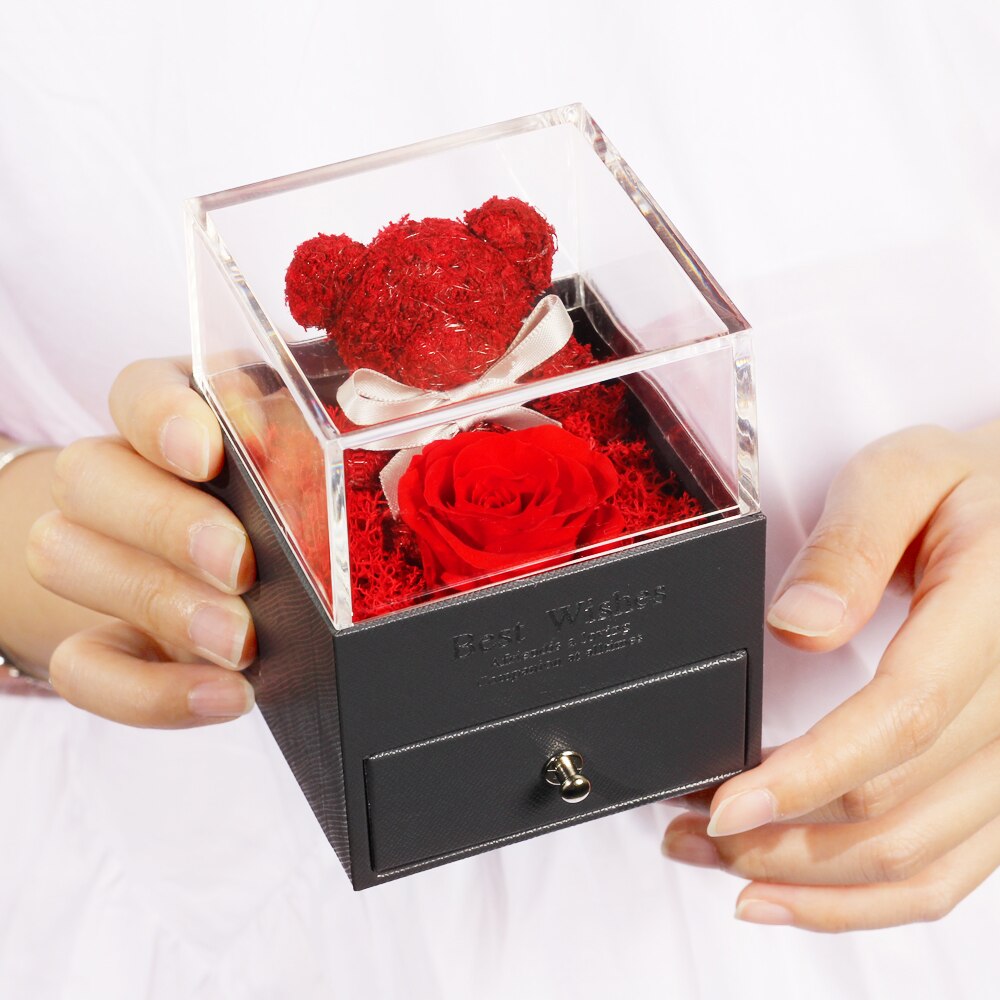 Home Decor Teddy Rose Bear Jewelry Box For Women Wedding Party Valentines Day Birthday Christmas Gift Eternal Rose Dorpshipping. 