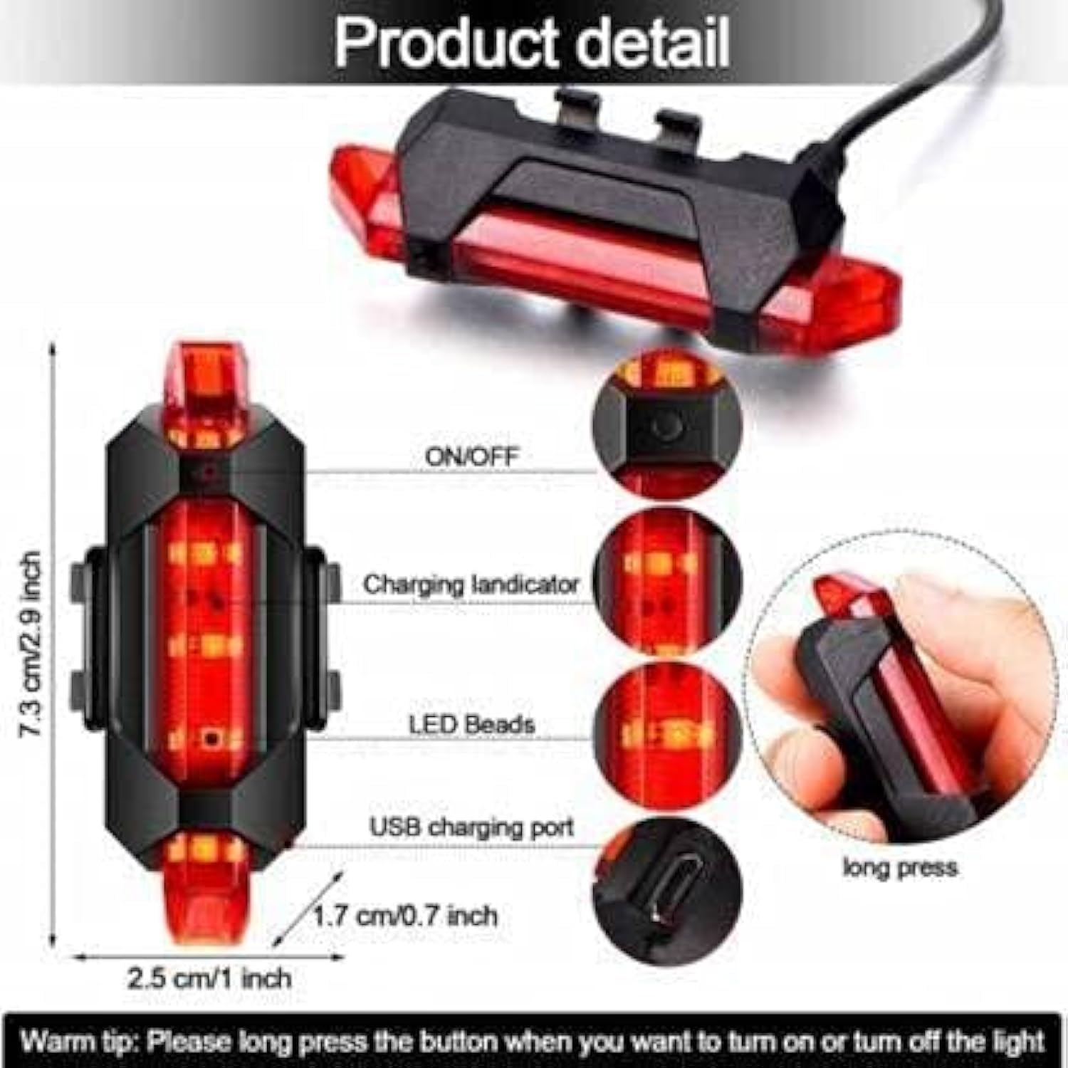 2-in-1 Rechargeable Cycle Light and Horn with Cycle Tail Light LED Cycle Light for Bicycle Front Rear Light Combo, Multicolor, Universal. 