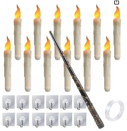 12/20Pcs Harry Burning Candles Potter Magic Flameless Floating Candles with Wand Remote Operated LED Flickering Hanging Candle. 
