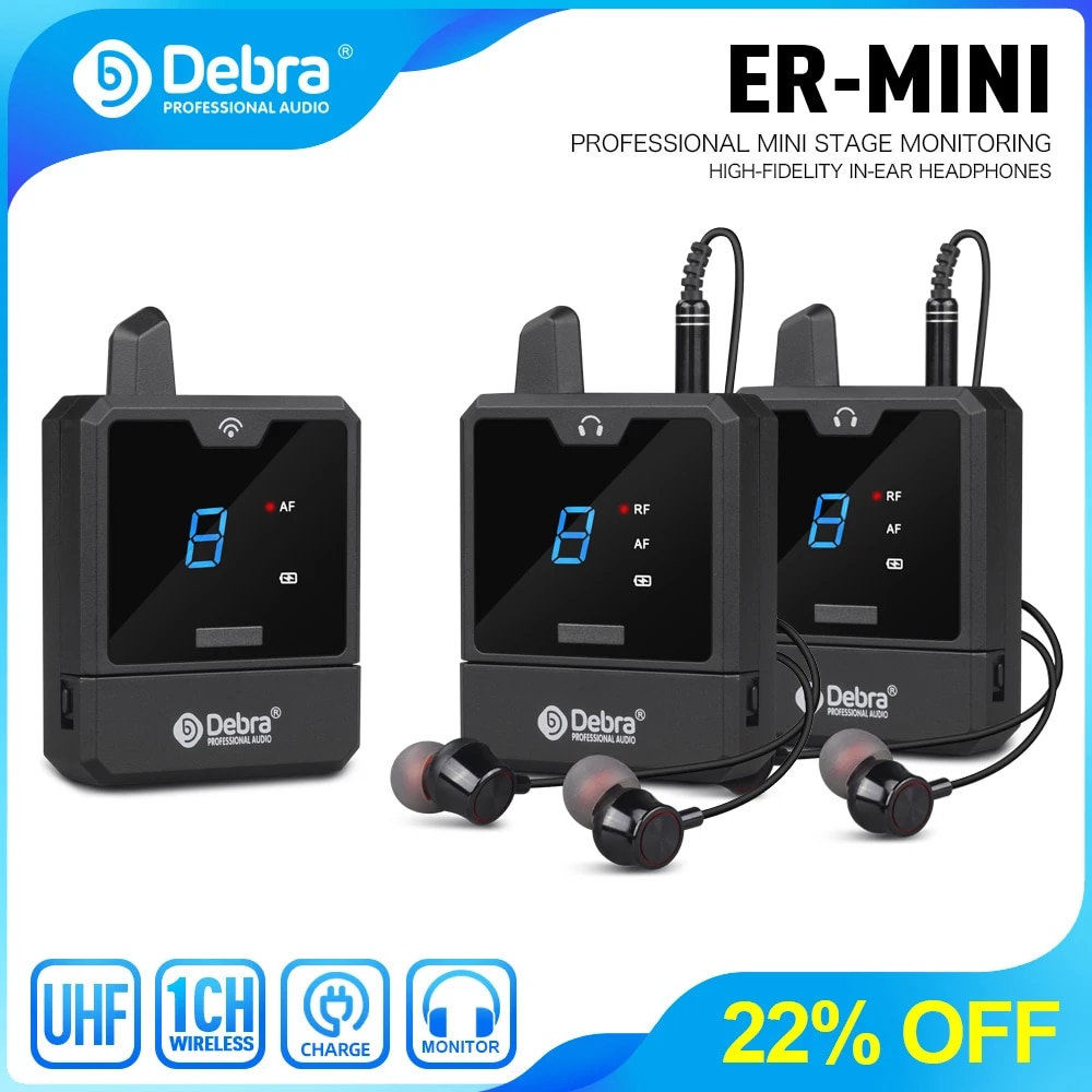 Debra Audio-Mini UHF IEM Wireless In-Ear Monitor System Rechargeable Portable for Music Audio Monitoring Live Broadcast