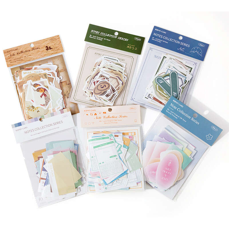 MoMo Material Pack Memo Collection Series Art Basic Colors Handwritten Account Message Collage Decoration Paper 6 Styles. 