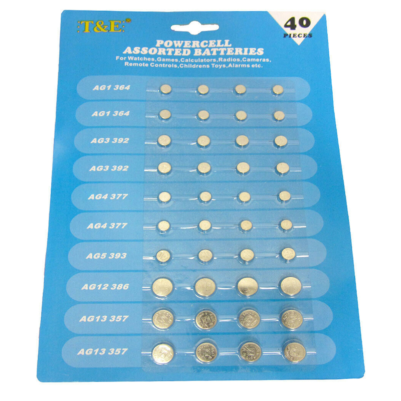 NEW 40 x ASSORTED BUTTON CELL WATCH BATTERY AG 1 / 3 / 4 / 5 / 12 / 13. 