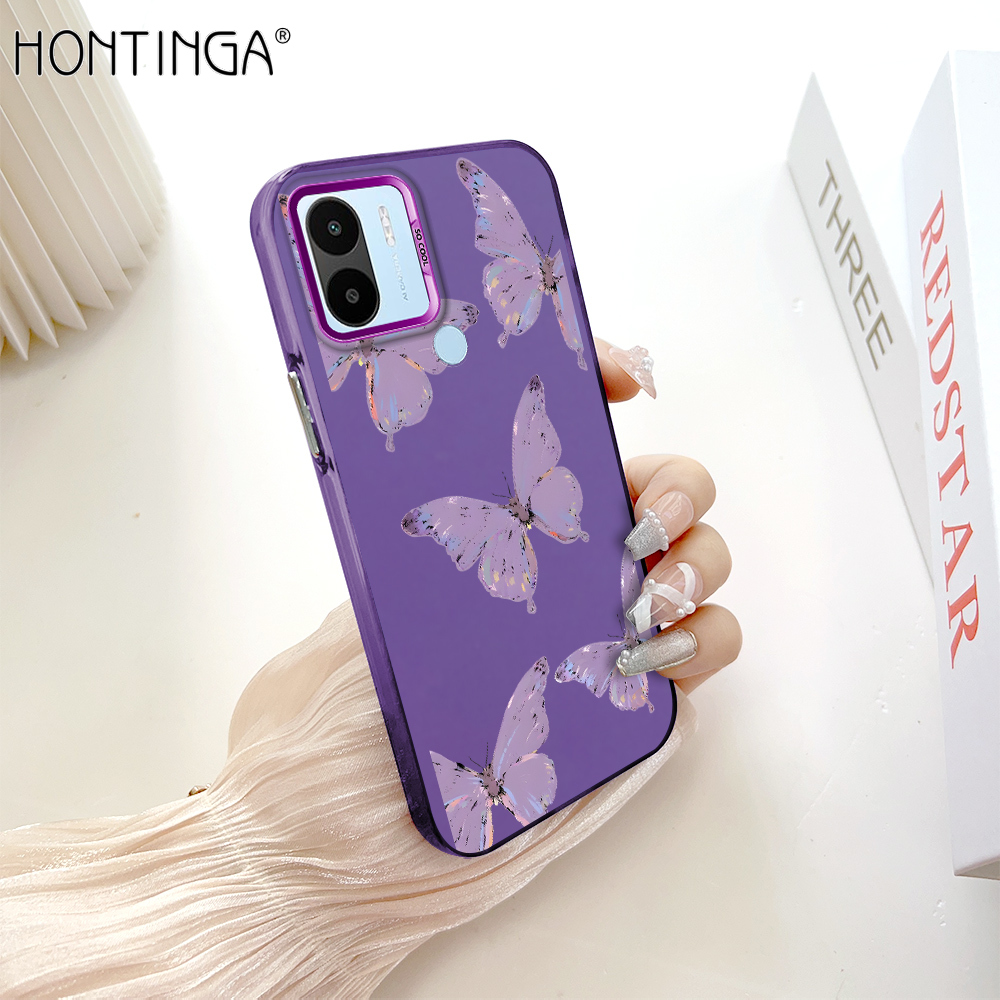 Hontinga for Redmi A2+ A2 Plus A1+ A1 Plus Back Cover Colorful Sliver Double Sided Soft Edge Hard Back Purple Butterfly Phone Case for Girl