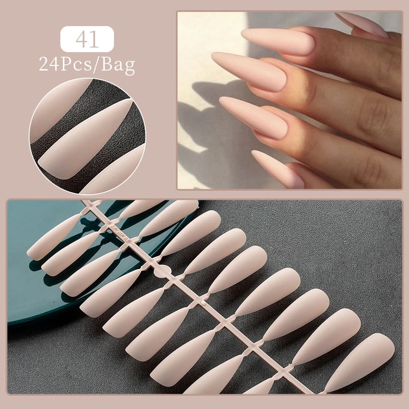 1Bag Matte False Nails Without Glue Press On Nail Tips Frosted Full Cover Artificial Fingernails Ballet Detachable Nail Art. 