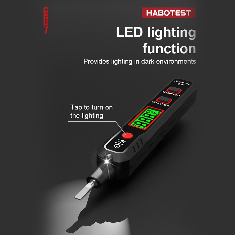 HABOTEST HT89 Voltage Tester AC 12~300V Contact Voltage Detector for Live/Null Wire with Flashlight LCD Display Breakpoint Finder with Sound and Light Alarm. 