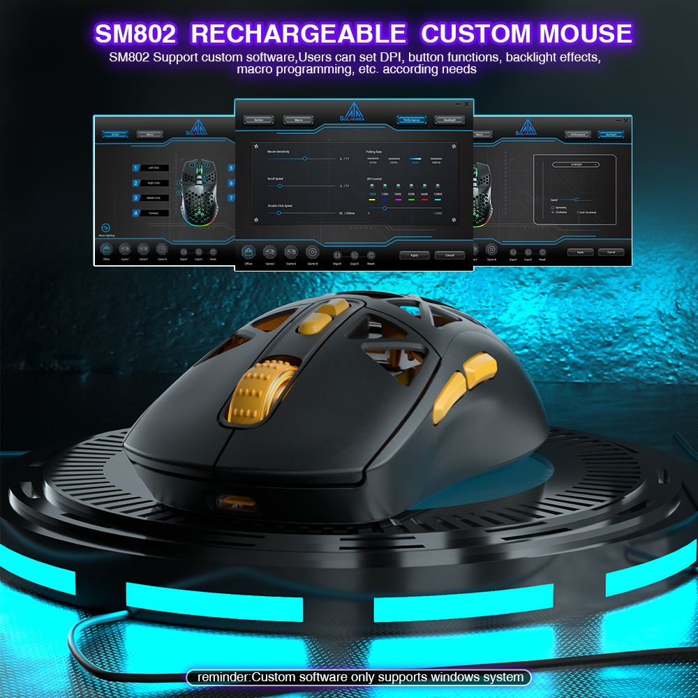 SOLAKAKA SM802 Tri-mode Gaming Mouse RGB Wirelss Ultralight Custorizable Silent Mice 2.4G/BT/Wired E-sports Gaming Mouse For PC. 