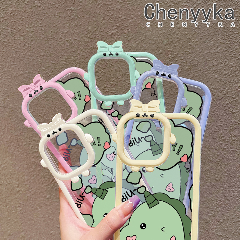 Chenyyka For iPhone 6 Plus 6s Plus 7 Plus 8 Plus Case Cartoon Cute Green Dinosaur Shockproof Clear Phone Cases Little Monster Camera Lens Protective Cover Silicone Transparent Soft Case. 