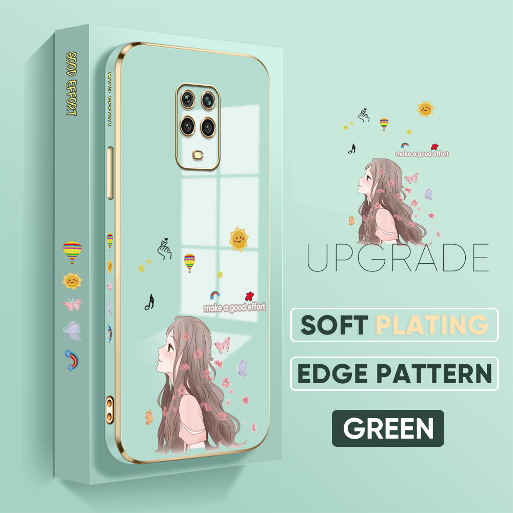 Jizetin (Free Lanyard) for Redmi Note 9 Pro / Note 9S / Note 9 Pro Max / Xiaomi Poco M2 Pro Back Cover Butterfly Girl Luxury 6D Plating Case Side Pattern Soft Silicone Square Phone Cases