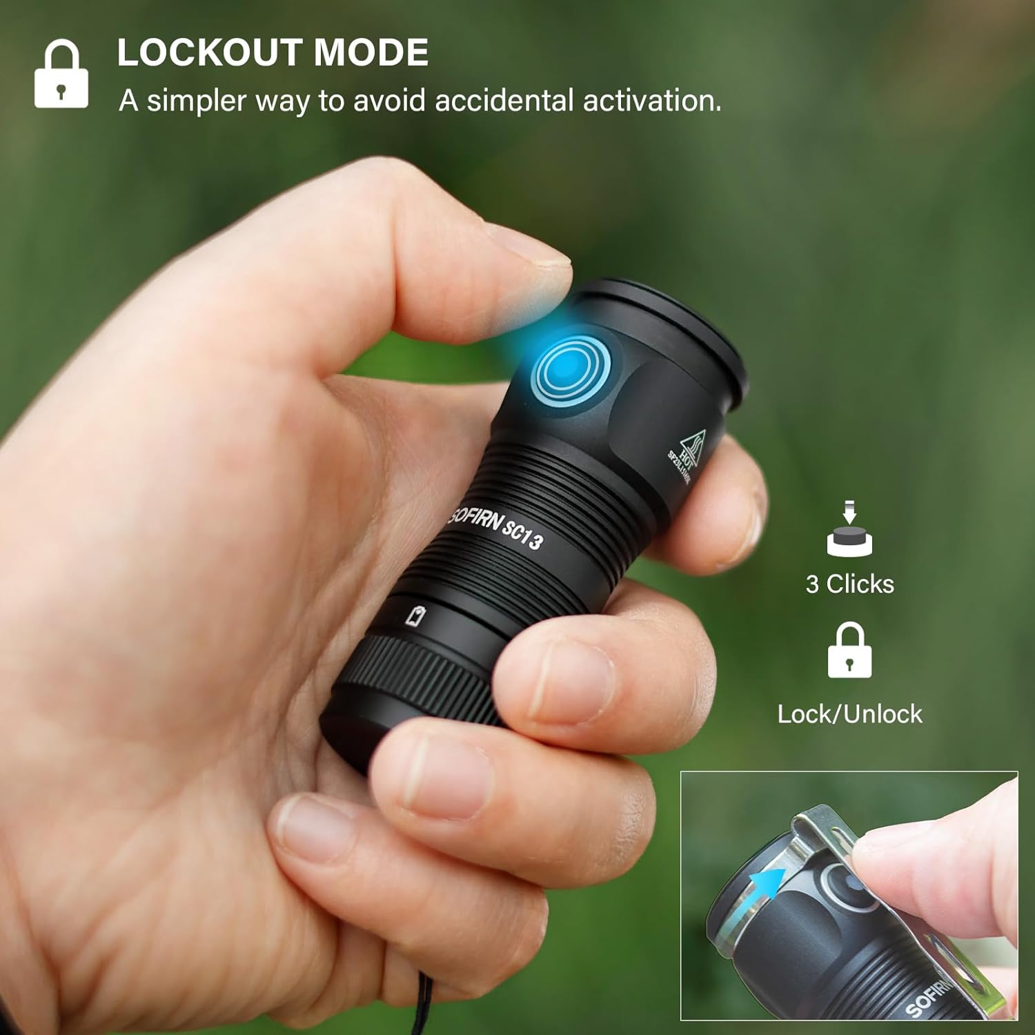 Sofirn-SC13 SST40 LED 1300lm Mini Tactical 18350 Flashlight 6000K Keychain Emergency Torch. 