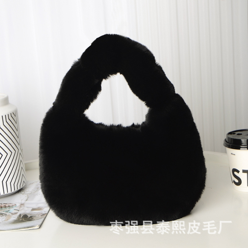 Wholesale Simple Autumn and Winter Imitation Rex Rabbit Fur Armpit Dumpling Bag Women's Bag Fashion Portable Large Capacity Crossbody Bag Plush Bag