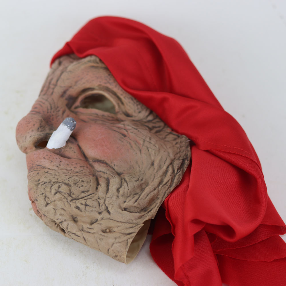 2024 Funny Smoking Granny Old Nana Latex Mask Lady Grandma With Wrinkled Face and Red Scarf Masks Halloween Party Costume Props