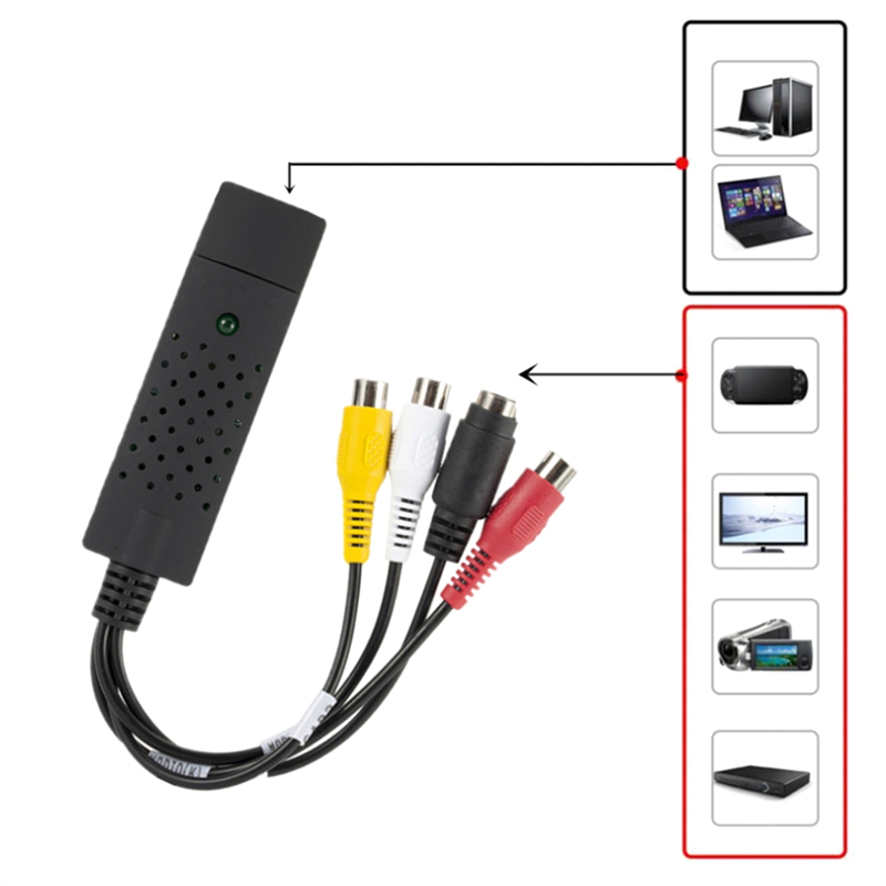USB Video Capture Card, Audio Video Converter for RCA to USB Convert Mini DV VCR Hi8 DVD to Digital Easy to Use. 