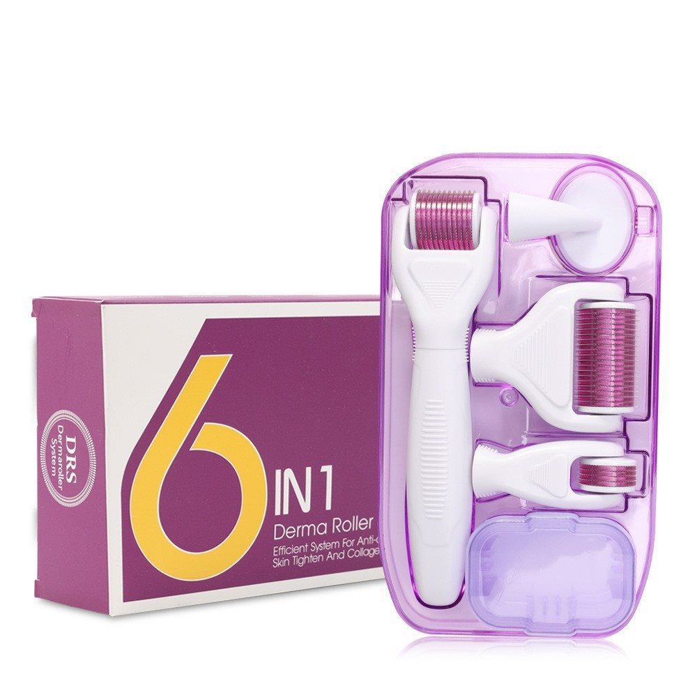 6 in 1 Derma Roller Kit for Face and Body, Titanium Microneedling Dermaroller Cosmetic Needling Instrument Microneedle with 5 Replaceable Heads
