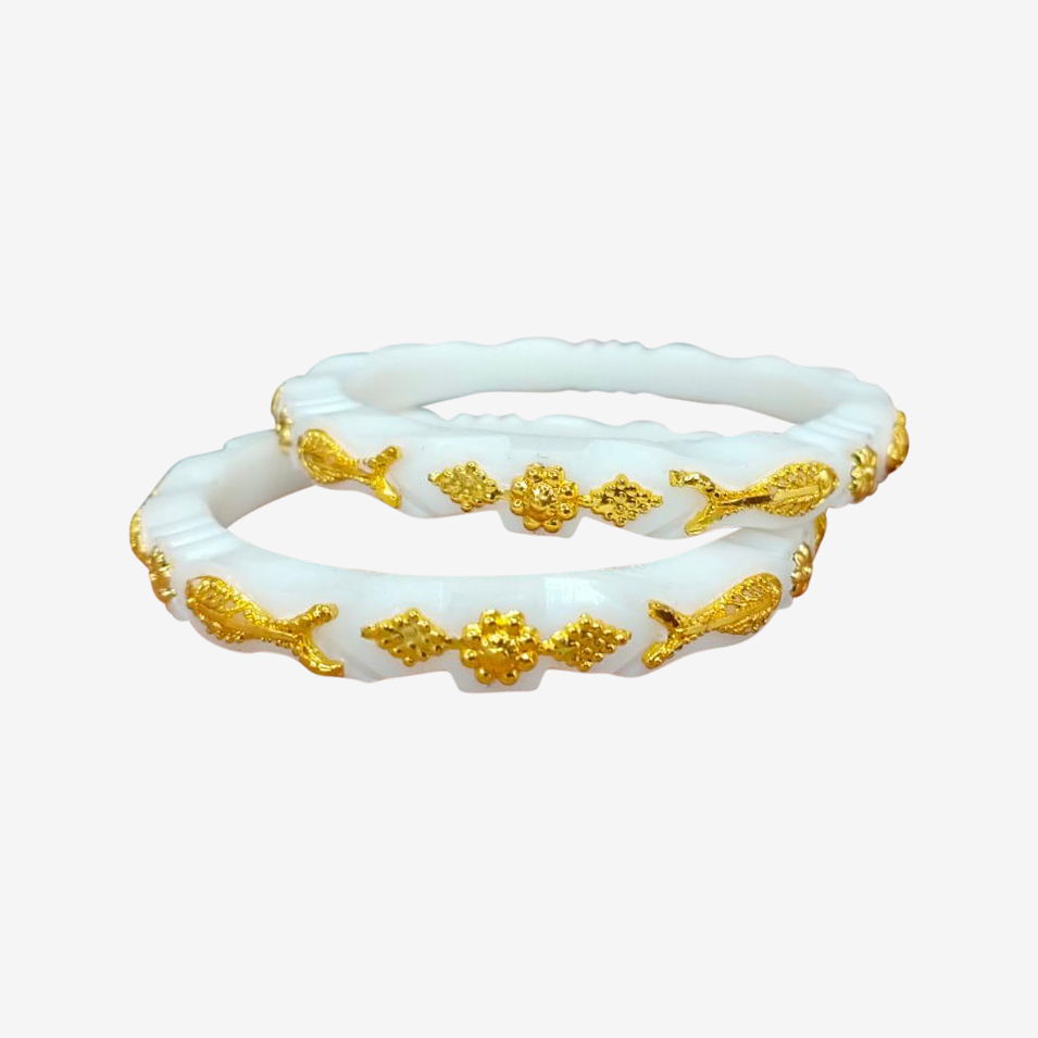 White With Golden Plated Latest Design Sakha Pola Bangles for